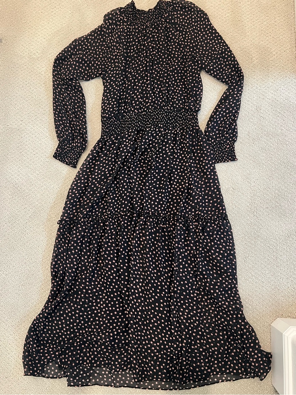 Taylor Black Maxi Dress with Light Pink Polka Dot Print